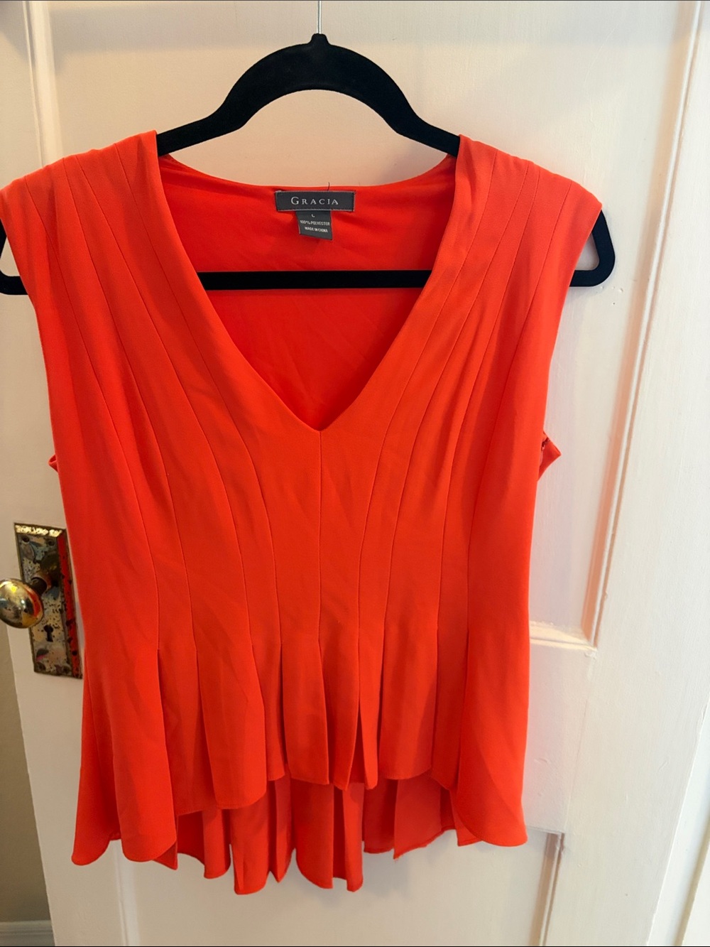 Gracia Vibrant Coral Pleated V-Neck Blouse